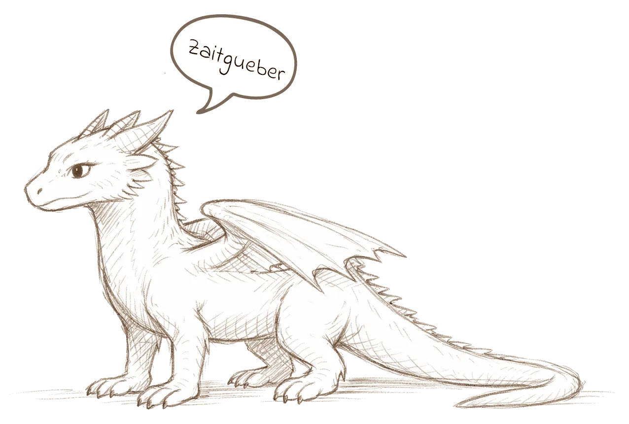 Ilustración de un dragón pronunciando la palabra Zeitgeber